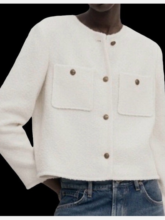 Massimo Dutti Jackets & Blazers - Massimo Dutti Ivory Bouclé Round-Neck Jacket size L
